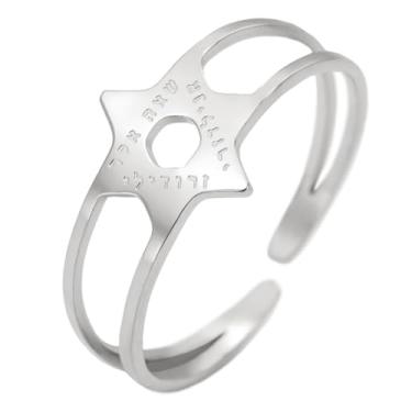 Imagem de UNIFT Anel hebraico judeu estrela de Davi para mulheres e homens, hexagrama simples de aço inoxidável com bênção hebraica chai anéis abertos joias presentes de Hanukkah, Aço inoxidável, Sem pedra
