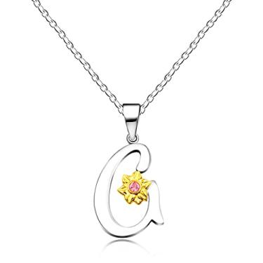 Imagem de Uloveido Colar de girassol inoxidável com inicial letra A a Z 26 alfabetos pingente presentes de formatura para mulheres meninas Y2931, Aço inoxidável, Zircônia cúbica