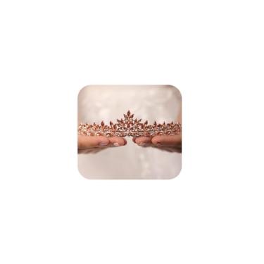 Imagem de Wekicici Tiara de strass com folhas de cristal laranja coroa de princesa para mulheres, acessórios de fantasia para concursos, casamento, formatura, aniversário (laranja)