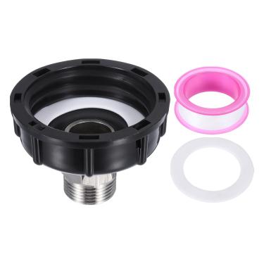 Imagem de PATIKIL Adaptador tote IBC, rosca macho de 0,9 cm para rosca fêmea grossa S60x6 5.1 cm, adaptador de drenagem de tanque de água de 275-330 galões, conector de mangueira de água de jardim, preto