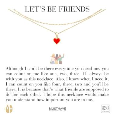 Imagem de MUSTHAVE Colar com pingente de coração epóxi em camadas banhado a ouro 18K, cor ouro amarelo, coração vermelho, corrente de âncora, tamanho 40,6 cm + extensor de 5 cm, coração, amor (ouro amarelo),