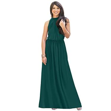 Imagem de KOH KOH Vestido casual rodado formal de verão sexy sem mangas, Verde esmeralda, XGG