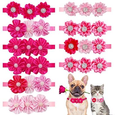 Imagem de Mruq pet 10 peças de gravatas borboleta de flores com coleira de cachorro rosa e vermelha, gravata borboleta ajustável para cães pequenos para animais de estimação, mistura de dia dos namorados, para