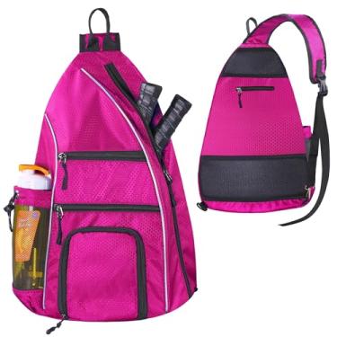 Imagem de LLYWCM Pickleball Bag | Mochila tiracolo – Mochila transversal reversível para Pickleball Paddle, tênis, raquete de pickleball e viagem para homens e mulheres, rosa
