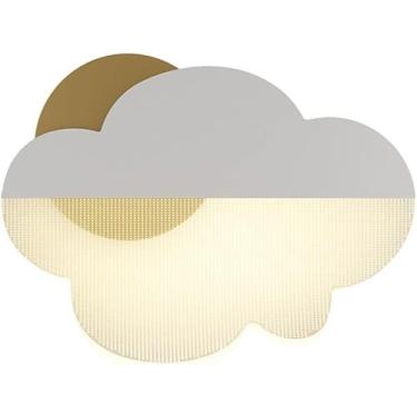 Imagem de Luminária de cabeceira com fio para meninos e meninas, luminária de parede LED em formato de nuvem para quarto infantil, para berçário, jardim de infância (modo de 3 cores)