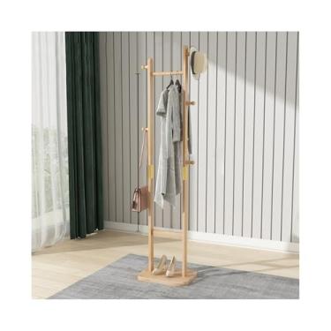 Imagem de LICONG-2019 Cabideiro de chão de canto interno cabide de madeira maciça guarda-roupa de canto para sala de estar cabide de cabide de cabide de chão (cor de madeira)