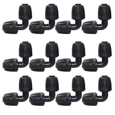 Imagem de Rierdge Pacote com 12 acessórios de irrigação por gotejamento de 1/2 polegada a 1/10.2 cm, conectores de cotovelo de farpa de bloqueio de plástico para jardins, canteiros de flores, estufas, fazendas