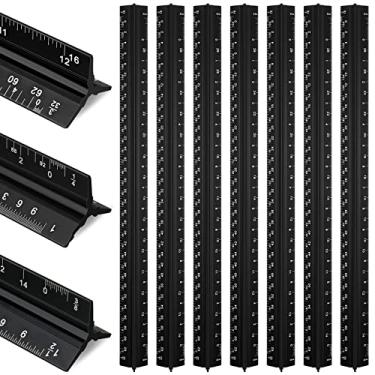 Imagem de Macarrie Régua Triangular de Escala Arquitetônica de 10 Peças 12 "Conjunto de Régua de Escala de Engenheiros Arquitetos Régua de Escala de Metal de Alumínio com Medidas Imperiais para Arquitetos, Estu
