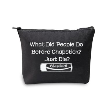 Imagem de JXGZSO Chapstick Lover Gift What Did People Do Before Bolsa de Cosméticos Chapstick Lip Pomade Pouch Bag Lip Themed Gifts, Chapstick preto