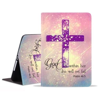 Imagem de BWOOLL Capa para Samsung Galaxy Tab A9 Plus modelo 2023 de 11 polegadas (SM-X210/X216/X218), capa fina e leve de couro PU com função despertar/hibernar, cruz cristã, versículo bíblico, salmo 46:5