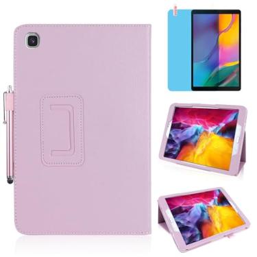 Imagem de Capa de couro fina para Samsung Galaxy Tab A 10,1 polegadas 2019 (SM-T510 T515 T517), suporte multiângulo, capa protetora completa para tablet com caneta Stylus, película de tela (rosa)