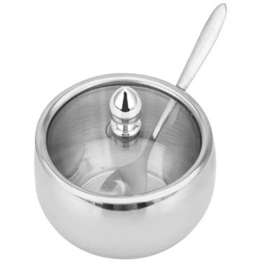 Imagem de Açucareiro Luxo Em Aço Inox Com Tampa De Vidro E Colher Unyho