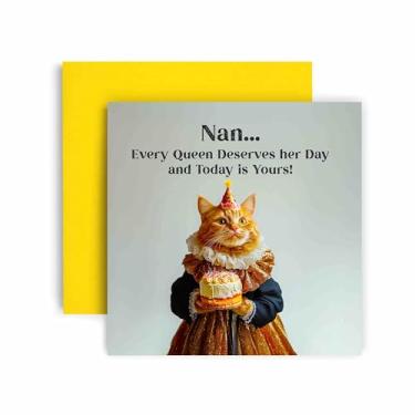 Imagem de Huxters Cartão de presente engraçado Nan Happy Birthday - Every Queen Cat Deserves Her Day Gift Card for Her Card for Nan - 14,8 cm (Nan)