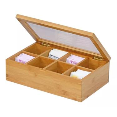 Imagem de Caixa Organizadora de Chá em Bambu e MDF 8 Nichos com Tampa