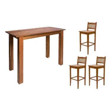 Imagem de Aparador de Apoio 1,60m para Bar Rústico Decorativo com 3 Banquetas Bh