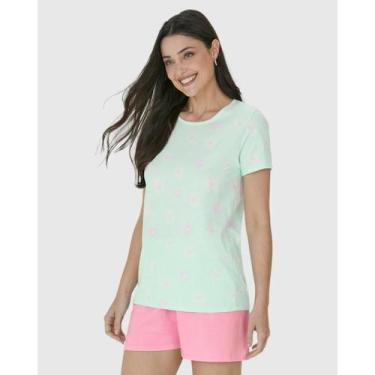 Imagem de Pijama Feminino Manga Curta Meia Malha Malwee Ref. 122381, Verde, GG