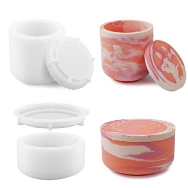 Imagem de 2 moldes de resina, molde de frasco de concreto de silicone, com tampa de chá de silicone, reutilizável, para fazer recipientes de doces, suporte de vela, suprimentos de cozinha, armazenar