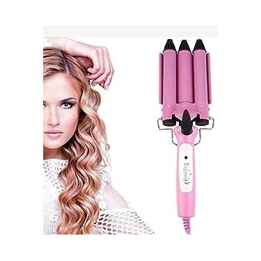 Imagem de Modelador de Cachos Triplo com Revestimento Cerâmico, Ondulador de Cabelo 3 Canos, Rosa, 110V