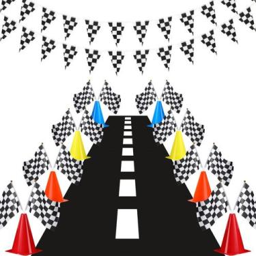 Imagem de Cones de Trânsito e Bandeiras de Corrida Skylety - Kit para Festas