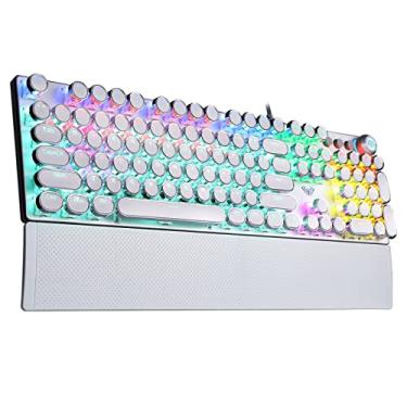 Imagem de AULA F2088 Typewriter Style Mechanical Gaming Keyboard,Rainbow LED Backlit,Removable Wrist Rest,Media Control Knob,Retro Punk Round Keycaps,USB Wired Computer Keyboard,White
