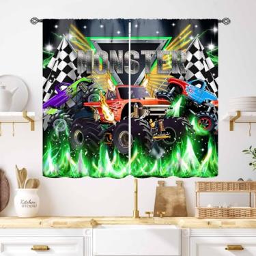Imagem de Cortinas de carro de corrida, desenho animado 3D frota carro de corrida estádio jogo legal caminhão monstro tratamentos de janela para adolescentes meninos crianças quarto sala de estar sala de jogos