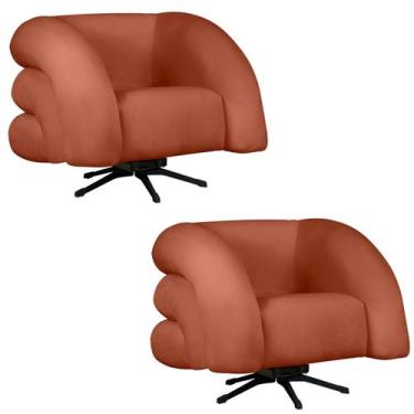 Imagem de Kit 2 Poltrona Decorativa Micheli Giratória e Balanço Veludo - Fina Mo