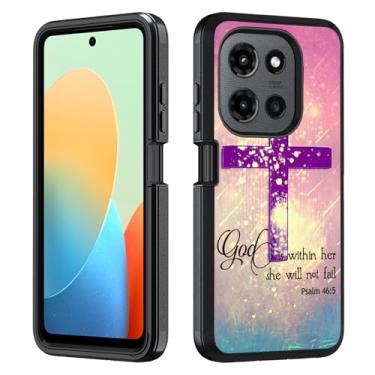 Imagem de BWOOLL Capa para Motorola Moto G 5G 2025 / Moto G Play 5G 2025, PC rígido híbrido 3 em 1 resistente e silicone macio à prova de choque, cruz cristã versículo bíblico Salmo 46:5