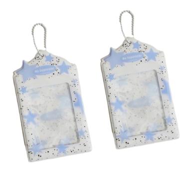 Imagem de 2 peças de porta-cartões fotográficos de PVC Kpop de estrelas, estojo de cartão de foto fofo de 7,6 cm com corrente de bola para cartões de identidade, banco e álbum Kpop, capa protetora estilo