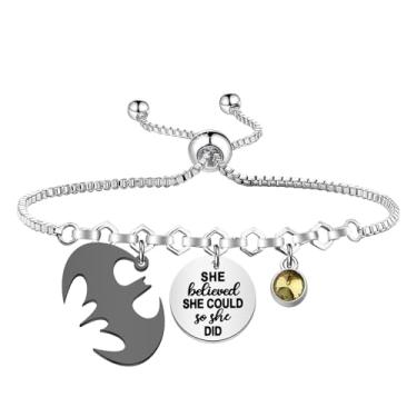 Imagem de Lywjyb Birdgot Presente inspirado no filme de super-heróis, She Believed She Could So She Did para amantes de morcegos, Small, Aço inoxidável, Sem Pedra Preciosa