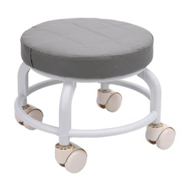 Imagem de Low Rolling Stool Low Stool Com Rodas Assento do Rolo Baixo Com 360 Graus Giratória Movimento Silencioso Design Ergonômico Soft PU Almofada de Couro para Home Office Garage Salon