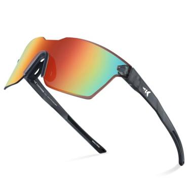 Imagem de KastKing Óculos de sol de pesca polarizados Tarkio, lentes grandes de policarbonato único, design de envoltório sem aro, óculos de sol esportivos com proteção UV400, F: Moldura de cristal fumê fosco,