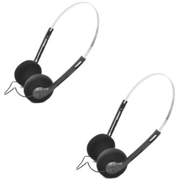 Imagem de WLngtv 2 peças de fones de ouvido intra-auriculares retrô, fones de ouvido estéreo com fio, fone de ouvido portátil leve com faixa de cabeça ajustável, leitor de cassete, overear (preto)
