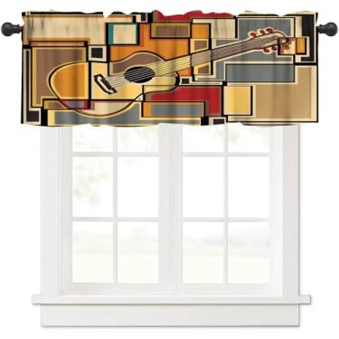 Imagem de AAVEUP Cortina de sanefa de violão desenho vintage country arte abstrata guitarra música canções bandas cortinas de tratamento de janela para sala de música quarto sala de estar 147 x 45 cm 1P