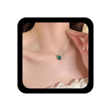 Imagem de Ximdble Colar vintage em gota d'água de acrílico com pingente de gota verde, colar minimalista com pedras preciosas vermelhas, colar de rubi de cristal para mulheres, Large, Liga de aço, Sem Pedra