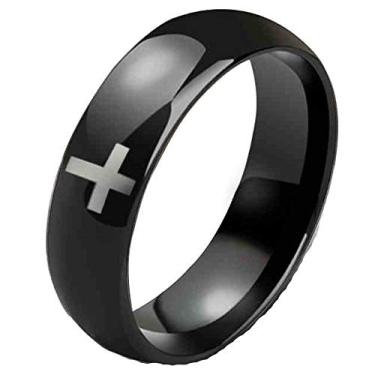 Imagem de Aliança de casamento masculina de 8 mm de carboneto de tungstênio com cruz branca, anel de noivado com aba preta para ele e ela macia