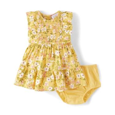 Imagem de The Children's Place Vestido elegante com babados para bebês meninas e recém-nascidos, Pôr do sol, dourado, floral, 3-6 Meses