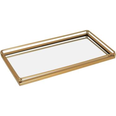 Imagem de BANDEJA DECORATIVA LAVABO ESPELHADO METAL 2x14x27cm DOURADO