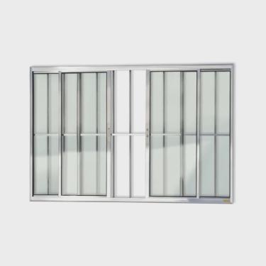 Imagem de Janela de Aluminio de Correr 100x150cm 4 Folhas com Grade e Vidro Liso Confort Brimak
