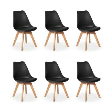 Imagem de Kit c/6 cadeiras Leda – Charles Eames, Saarinen Wood com almofada preta