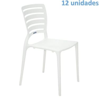 Imagem de Kit 12 cadeiras plastica monobloco sofia branca encosto vazado horizontal tramontina