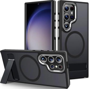 Imagem de MALEWOLF Capa magnética forte para Samsung Galaxy S23 Ultra, borda antiderrapante, compatível com Magsafe, suporte ajustável, proteção contra quedas fina à prova de choque u (preto/cinza)