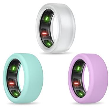 Imagem de sylacor Capa para UltraHuman Ring AIR/Oura Ring Gen 4/Gen3, 3 unidades, capa protetora de anel elástico para academia e exercícios (azul-petróleo + roxo + Trans, P (6/7/8/9/10))