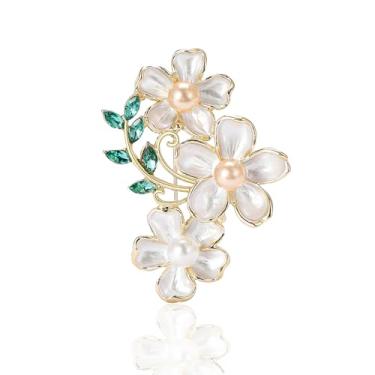 Imagem de Broche de flor de strass banhado a ouro 18 quilates flor floral broche elegante pérola lapela broche fantasia bijuteria dia de ação de graças presentes de aniversário casamento para mãe esposa, Liga