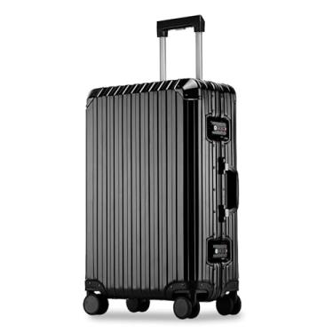 Imagem de Mala de transporte rígida de alumínio e magnésio de 73,7 cm, aprovada por companhias aéreas, com rodas giratórias, maleta de metal com rodinhas para viagem, negócios, Preto, Moderno