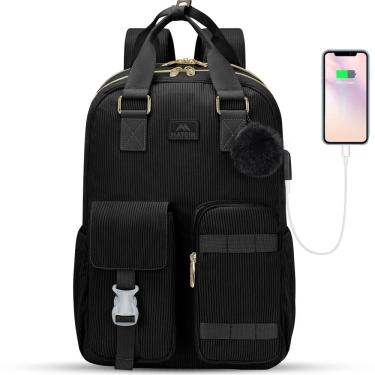 Imagem de Mochila MATEIN Cute Corduroy de 15,6 polegadas com porta USB - preta