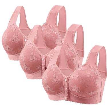 Imagem de 3 Pack Daisy Bra, Lightweight, Breathable and Gathered, Front Enclosed Wireless Push-Up Bra Everyday Wireless Wireless Comfort Bra for Older Women(C,X-L)