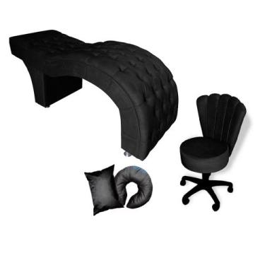 Imagem de Kit Maca M1 70 + Mocho Pétala + Kit Almofadas - In9 Decor, Veludo Pret