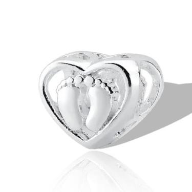 Imagem de Berloque Separador Charms Pé Coração Filho Bebe Prata Pura - Lojas La+