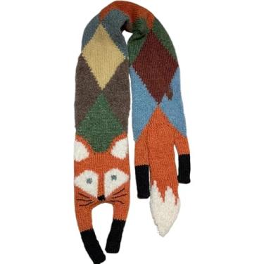 Imagem de Cachecol de inverno para mulheres, cachecol fofo em forma de raposa, cachecol de malha de poliéster grosso macio quente, lenços longos modernos para mulheres, cachecol de inverno para mulheres, Preto