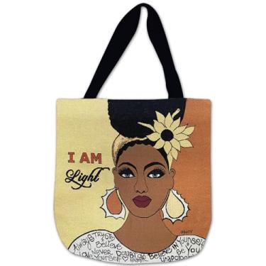 Imagem de Sacola de tecido para mulheres negras, bolsa de ombro grande com zíper para trabalho, academia, viagens, compras, praia, presente, I Am Light, One Size